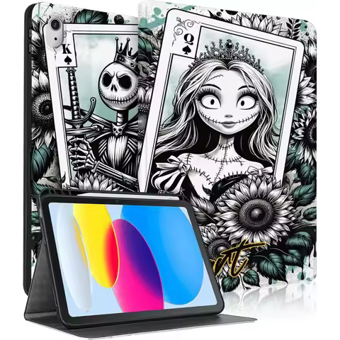 Cartoon Spades K/Q Poker Sunflower Case for iPad A16 2025 11th Gen 11in /2022 10th 10.9in Auto Wake/