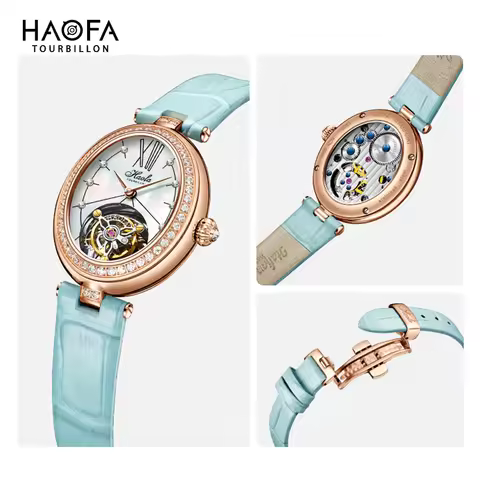 Haofa Flying Tourbillon Watches for Women Luxury Manual Mechanical Movement Watch Sapphire Oval Eleg