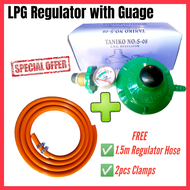 LPG Regulator with Guage Free Hose 1.5m and 2pcs Hose clamps Heavy Duty | JLMB