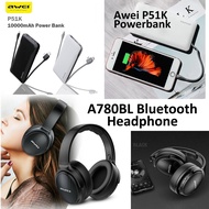 Awei P51K/P41K Powerbank Built-in Cables 3 types and Awei A780BL Bluetooth v5.0 Headphone
