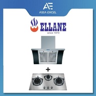 ELLANE EH-2688 90CM STAINLESS STEEL CHIMNEY HOOD WITH ARCH GLASS + ELLANE EB-338SV 76CM 3 BURNER STA