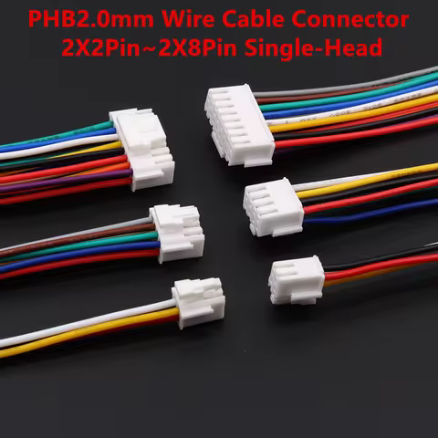 5Pcs PHB2.0 PHB 2.0MM Wire Cable Connector 2x2/3/4/5/6/7/8/ Pin Pitch Female Plug Socket 20cm Length