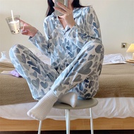 Korean Long Sleeve Cotton Sleepwear Pajama Set For Women Nightwear