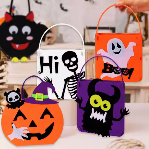 Felt Halloween Trick-or-Treat Bag - Spooky Pumpkin & Ghost Design | Kids' Party Decor & Candy Carrie
