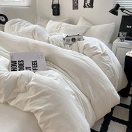 Solid Cotton Bedding Set 4pcs with Duvet Cover Bedsheet Pillowcases Bed Linen Set Single Couple Doul