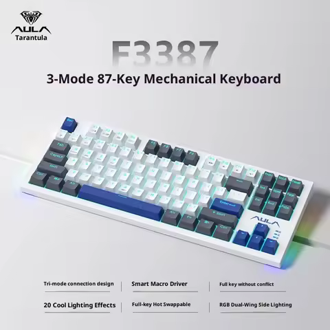 Aula Mechanical Keyboard F3387 Tri Mode Wireless 87 Key Layout Rgb Backlit Side Lighting For Gaming 