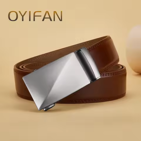 OYIFAN Genuine Leather Belt Genuine Leather Belt Brown Belt Automatic Buckle Trouser Belt Luxury Bus