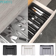 PERRY1 Silverware Drawer Organizer, Black/White/Grey Large Capacity Kitchen Drawer Organizer, Practical Adjustable Modular Plastic Expandable Utensil Tray Kitchen