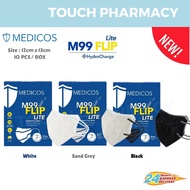 (NEW ARRIVAL) MEDICOS M99 FLIP LITE Respirator With HydroCharge Filter Face Mask 10's/BOX - White/Sa