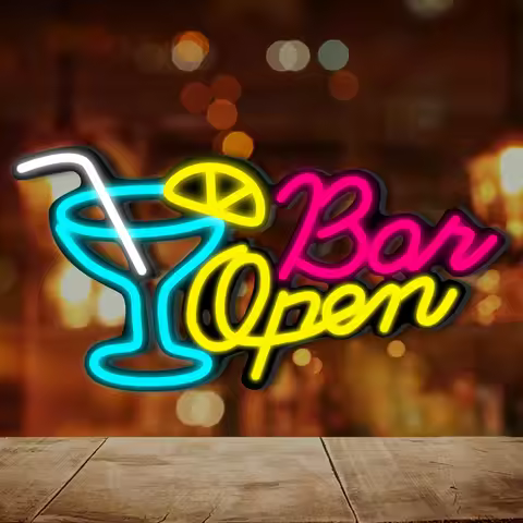 1 Bar Open neon sign, cocktail glass LED, suitable for home bars, cafes, men's caves, shops, hotels,