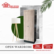 READY STOCK 99 HOME : Open Wardrobe 2 Door with Wood Laminated 2 Colors