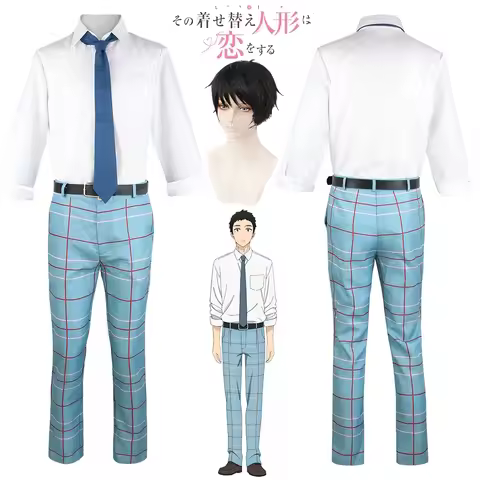 Gojo Wakana Cosplay Anime My Dress-Up Gojo Wakana Cosplay Costume Wig School Uniform Blue Pants Shir