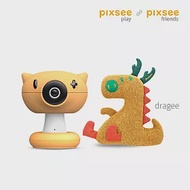 Pixsee Play and Pixsee Friends AI 智慧寶寶攝影機與互動玩具套組+五合一成長支架組- Dragee 動物布偶