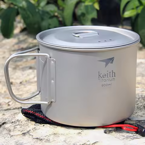 Keith 900ml Portable Outdoor Camping Hiking Travel Titanium Water Cup Titanium Mug With Lid Foldable