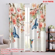 2pcs 2D flat printing Party Curtain Watercolor Butterflies Birds Flowers Digital Printed Polyester D