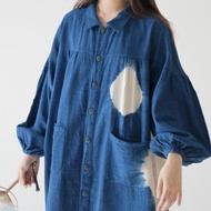 【手工藍染】超寬鬆大袖子/襯衫式連衣裙