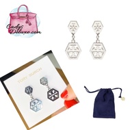 (STOCK CHECK REQUIRED)BRAND NEW AUTHENTIC INSTOCK TORY BURCH SILVER HEXAGON CIRCLE LOGO DROP EARRINGS 79124