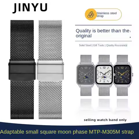 20mm Stainless steel strap Adapted to Casio Small Square Moon Phase MTP-M305M Watch with MTP-M300M/M