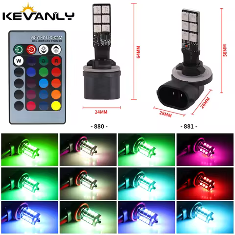2pcs 881 LED RGB 5050 Chip 880 RGB Car Bulb Flashing Fog Light Remote Control Car Driving Running La