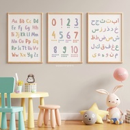 Toddler Educational Poster - ABC 123 Hijaiyah Preschooler Wall Art - Macaron
