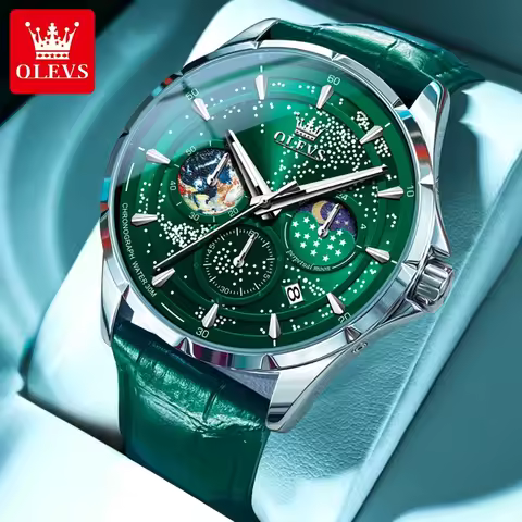 OLEVS Full Green Men's Watch Auto Date Waterproof Man Wristwatches