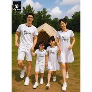 White Fig Tree Family T-shirt and Skirt Set with Black Collar, Super Cute Happy Picnic Print