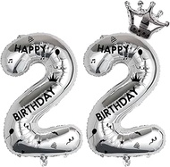 40 Inch Silver Foil Balloon Number 22,Crown 22th Birthday Party Decorative Balloons,Number Large Num
