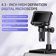 Microscope with 4.3inch IPS Screen 50-1200X Coin Mirroscope with Lights 1920P HD Video Microscope fo