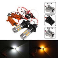 2Pcs 1156 T20 LED Dual Color Canbus Bulbs w21w P21w Py21w LED Turn Signal Light DRL No Flash Yellow 