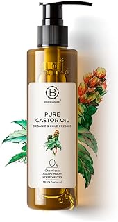 BRILLARE Pure Castor Oil 100% Organic, Cold Pressed, Rich in Vitamin E, Omega, Fatty Acid- Strengthen Hair, Support Thicker Eye Lashes Longer Nails, Repair Damaged, Dry Skin- No Chemical - 200 Ml