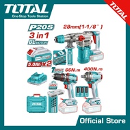 TOTAL COMBO SET ชุดที่ 91 สว่านโรตารี่ + สว่านกระแทก + บ๊อกไร้สาย 20V.TCKLI20638