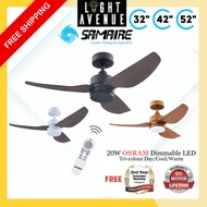 SAMAIRE Ceiling Fan E-COS 32" / E-COM 42" / E-COL 52" DC Ceiling Fan + Remote + Optional 20W OSRAM D