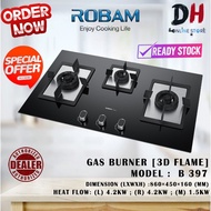 [READY STOCK] ROBAM Kitchen Gas Stove 4.2kw (3 Burner )3D Flame B-397