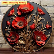 2D Flat 1Pc Retro Red Flower Pattern Circular Wooden Hanging Sign Perfect for Home Bar Cafe Beach Ho