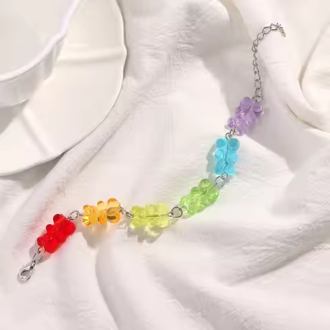 Simple Cartoon Trend Rainbow Gummy Bear Ins Colorful Gummy Bear Women's Jelly Colorful Girls Bracele