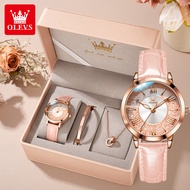 OLEVS Jam Tangan Perempuan Original Waterproof Quartz Leather Fashion Luxury Pink Watch Women Birthd
