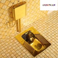 Squat Toilet Tandas Mencangkung Luxury Gold Mewah With Water Tank Anti-Odor Silence Toilet Mangkuk T