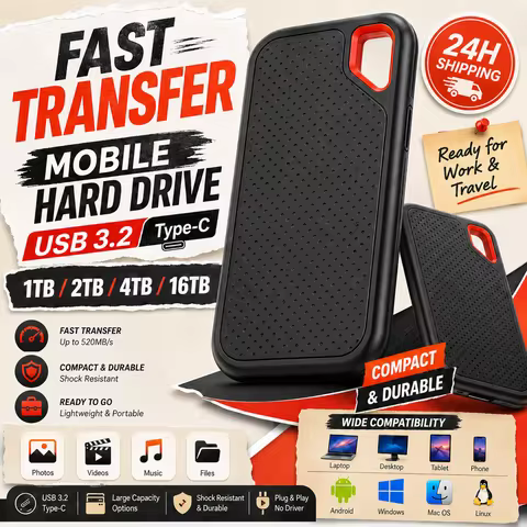 Plug & Play 1TB External Hard Drive Pocket Size Mobile USB3.1 External Hard Disk For Laptop Media Pl