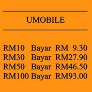 [7% OFFER] UMOBILE topup reload prepaid RM10 RM30 RM50 RM100 READY STOCK