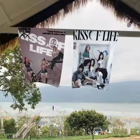 Kpop Girl Group Kiss Of Life Banner INS Style Outdoor Party Decoration Atmosphere Flag