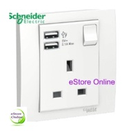 Schneider Vivace 13A 1Gang Switched Socket c/w 2.1A usb white KB15USB_WE_G11