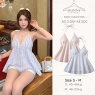MUNNY CLOTHING babydoll vertical striped flared shirt, sexy halter neck dress 519
