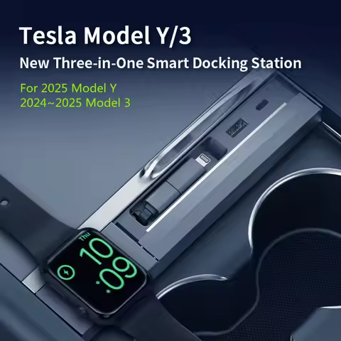 For Tesla Model 3/Y USB Hub 27W 3 in 1 Docking Station with retractable cable Support Wireless Charg