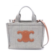 【二手】Celine CELINE托特包 SMALL CABAS Thais 199162 海軍藍/ブラウン帆布皮革 小號 Cabas Thais 女士二手 A