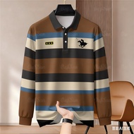 Men's Barong men's long sleeved polo shirt ASEAN clothing top ethnic style polo shirt striped minima