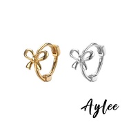 [Aylee]Gold colored bow earrings women's metal round buckle earrings anti-allergy and durable metal 
