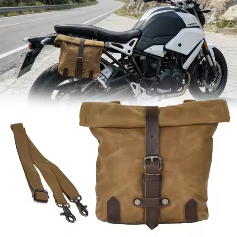 Vintage Canvas Motorcycle Saddle Bag Roll Top Side Bag Waterproof Detachable Adjustable Shoulder Str