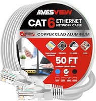 CAT6 50 FT Ethernet Cable, Indoor High-Speed 10Gbps Snagless Long CAT6 50 Foot Ethernet Cable for In