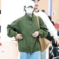 Song Hye Kyo ทหารสไตล์เดียวกัน สีเขียว ปกตั้ง ซิป เสื้อแจ็คเก็ต เสื้อแจ๊กเก็ตผู้ชาย หลวม ลำลอง อินเท