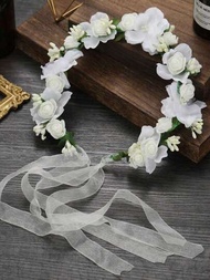 1頭女性森林風格花卉頭環適用於海灘度假、婚禮、新娘和伴娘配飾